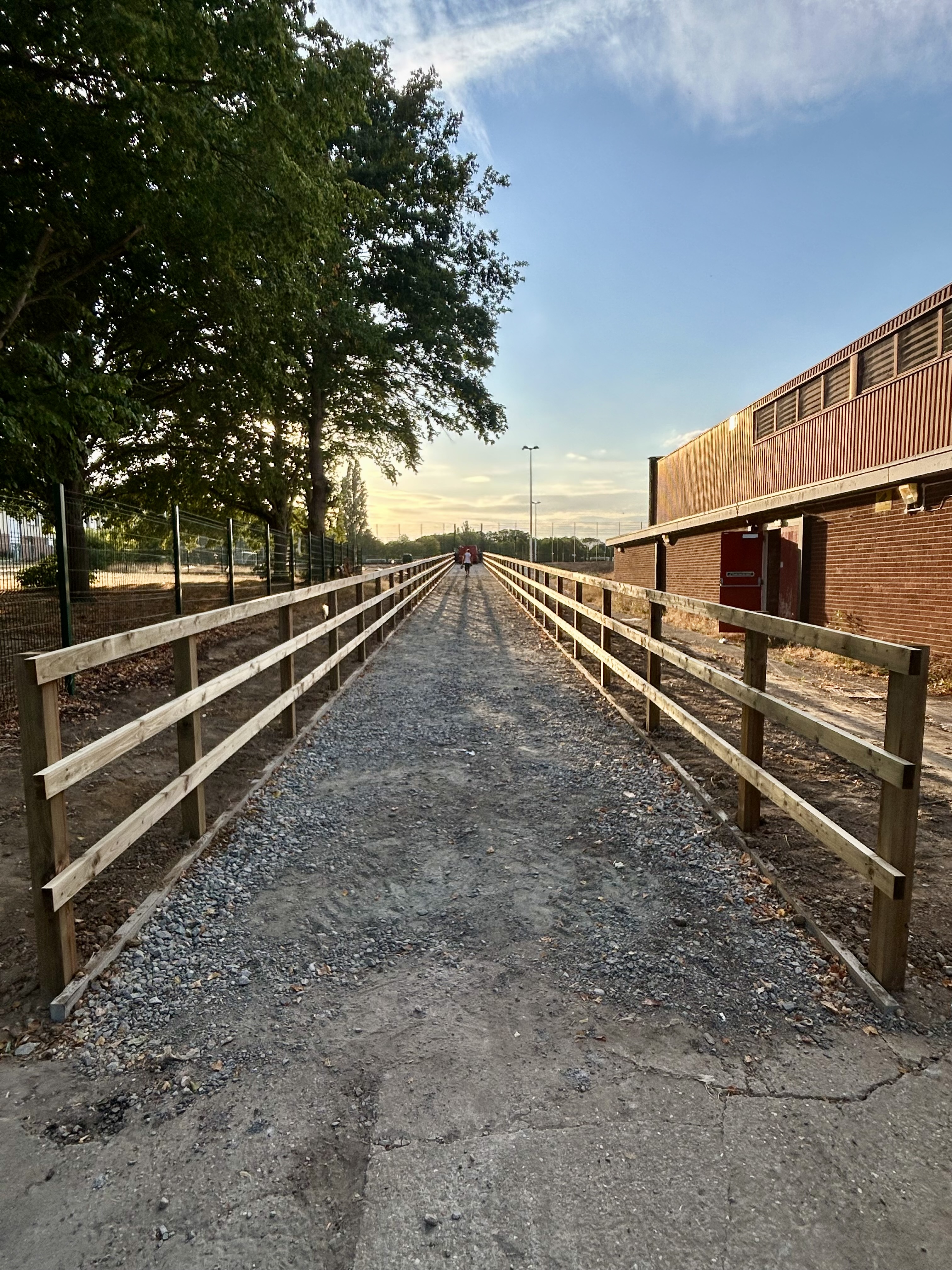 Post and rail timber fencing for access to football pitch — Fencing, Tennis & Sports Courts · View 1
